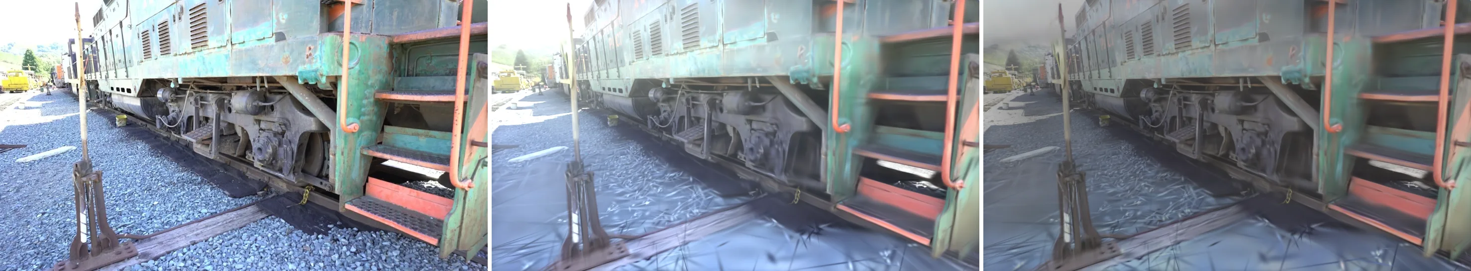 Train 最差视角的真实照片、参考渲染与 UE 引擎输出